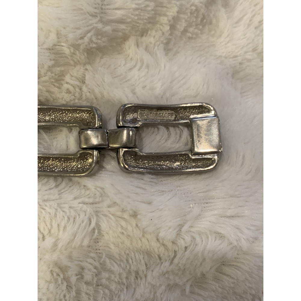 Castlecliff Vintage Signed Brushed Silver Chunky Rectangle Link Bracelet - Picture 5 of 5